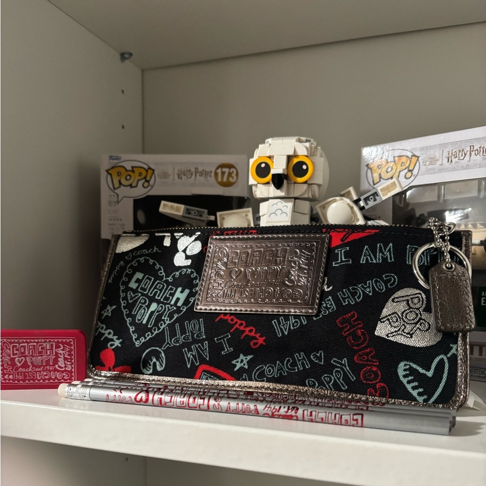 Coach Poppy Black and Red Pencil Set with Case